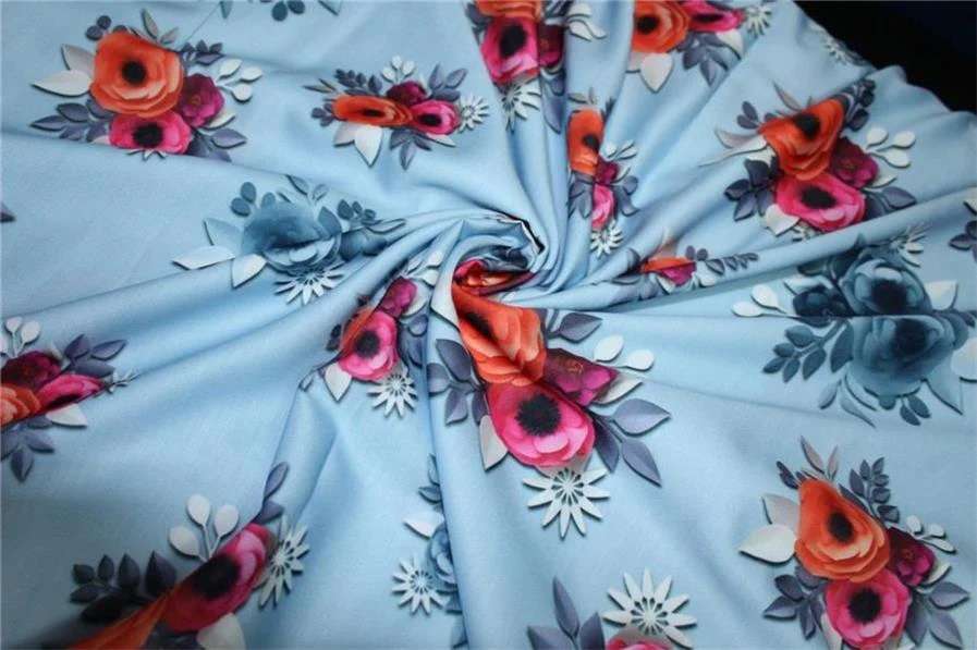 LINEN SATIN DIGITAL PRINT GREY AND FLOWER